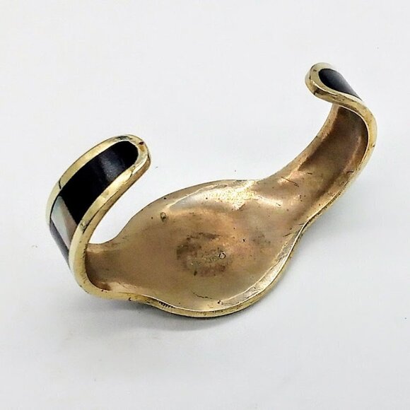 Sterling Silver Abalone Black Enamel Cuff Bracelet - Picture 4 of 5